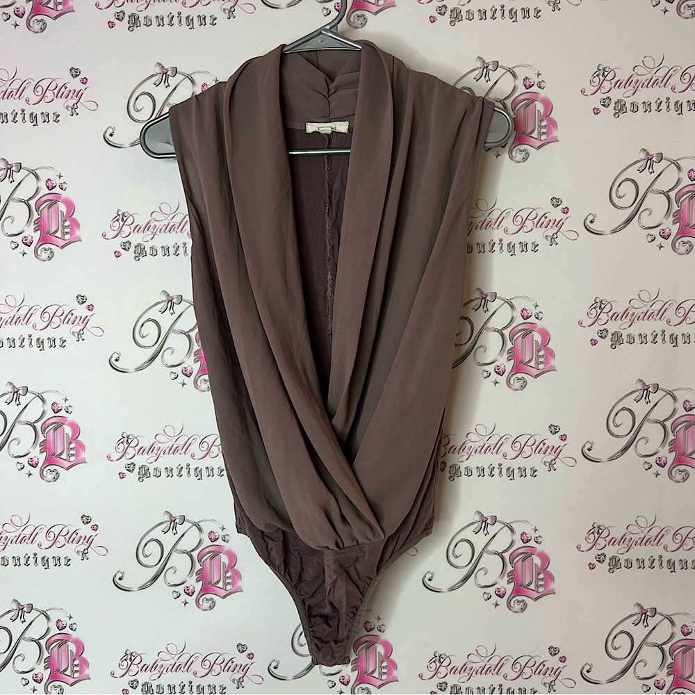 Wishlist cowl neck bodysuit one piece onesie Taupe Draped Bodysuit